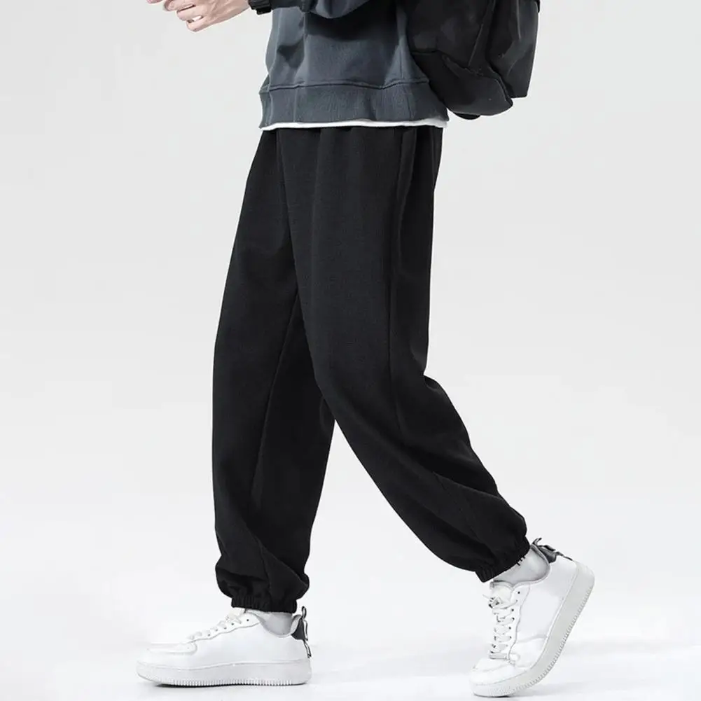 Fall Winter Men Pants Thickened Plush Loose Drawstring Pants Elastic Waist Soft Warm Full Length Men Trousers Sweatpants