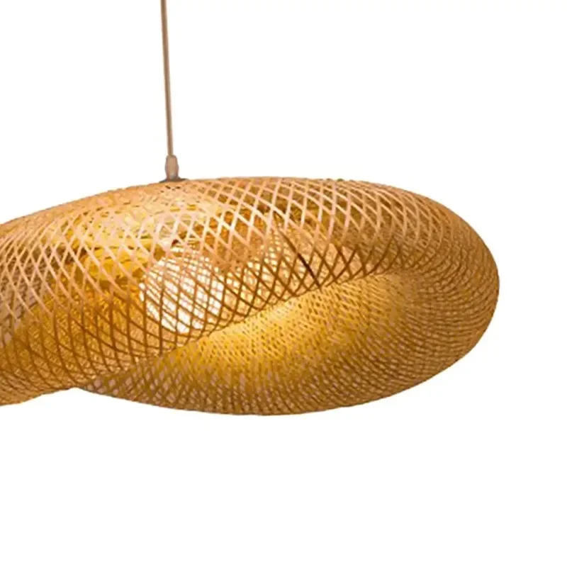 Handmade Hanging Chandelier Lighting Vintage Bamboo Weaving LED Pendant Light Home Living Room Kitchen Decor Rattan Woven Lamp