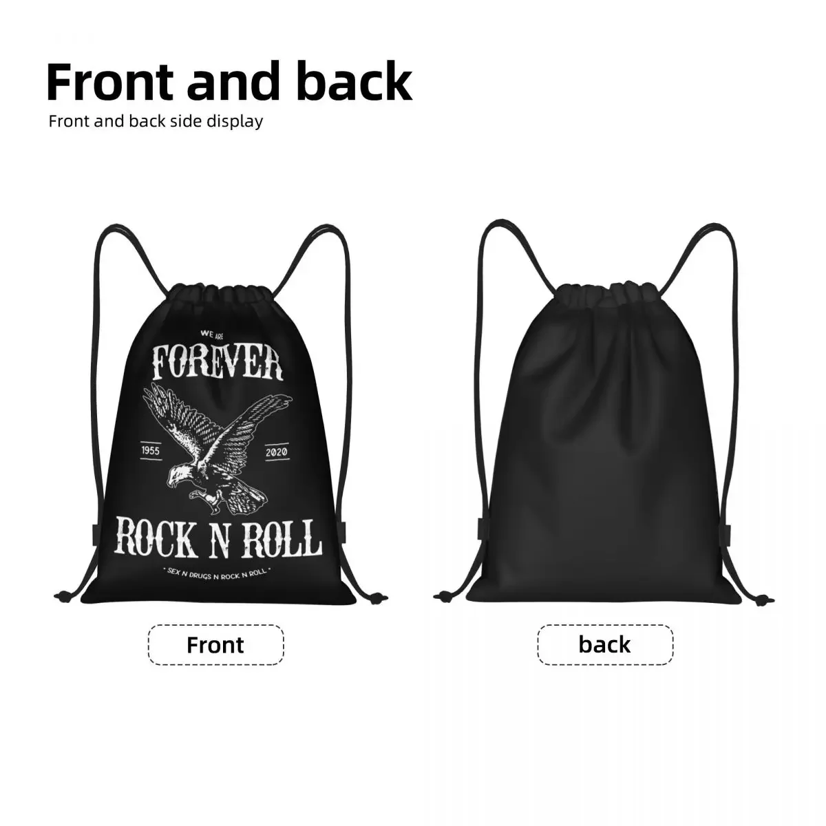 Forever Rock N Roll Drawstring Backpack Women Men Sport Gym Sackpack Portable Heavy  Punk Music Shopping Bag Sack