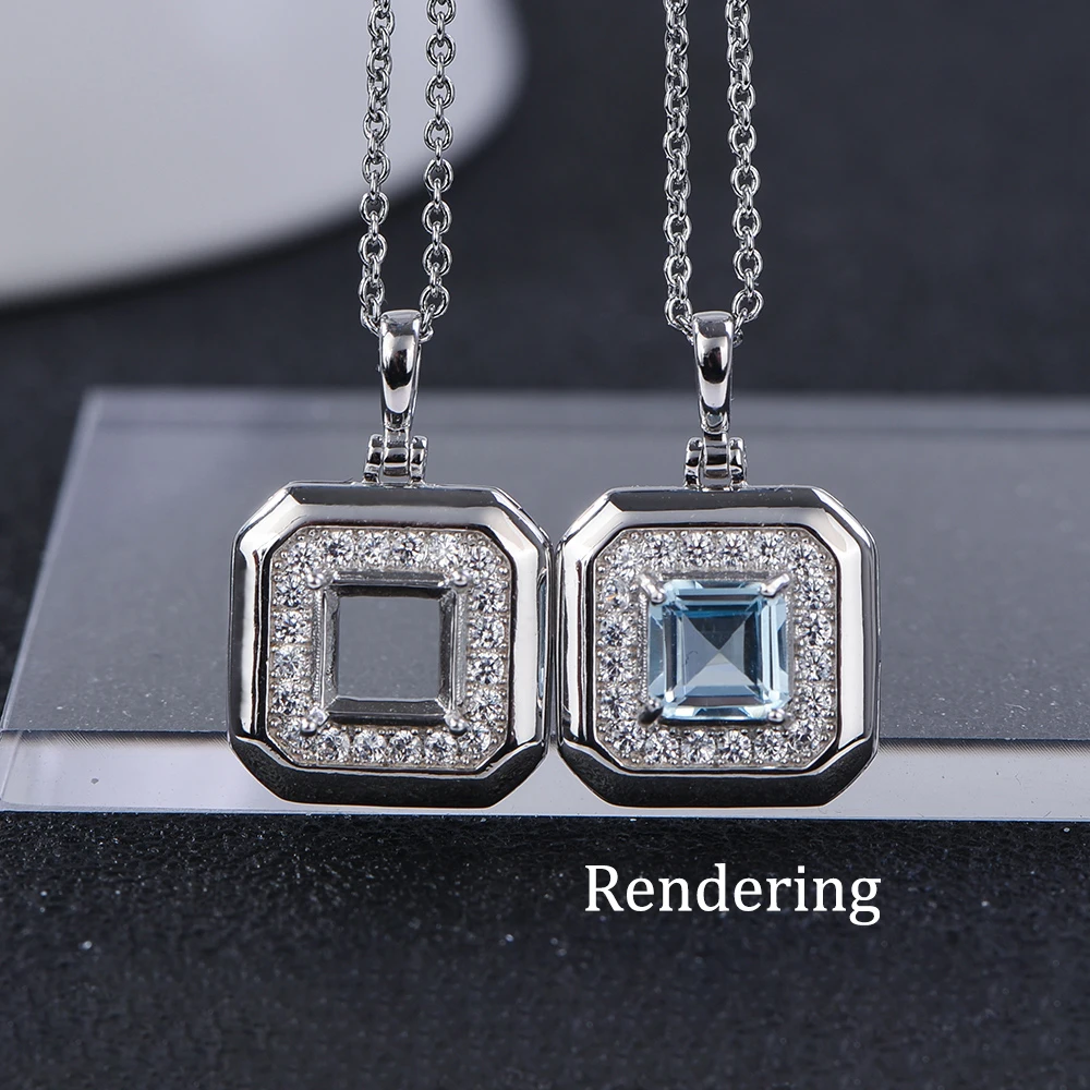 6mm Square Simple Four-Prong Pendant Setting, S925 Sterling Silver Material, Ideal for Handmade DIY Jewelry