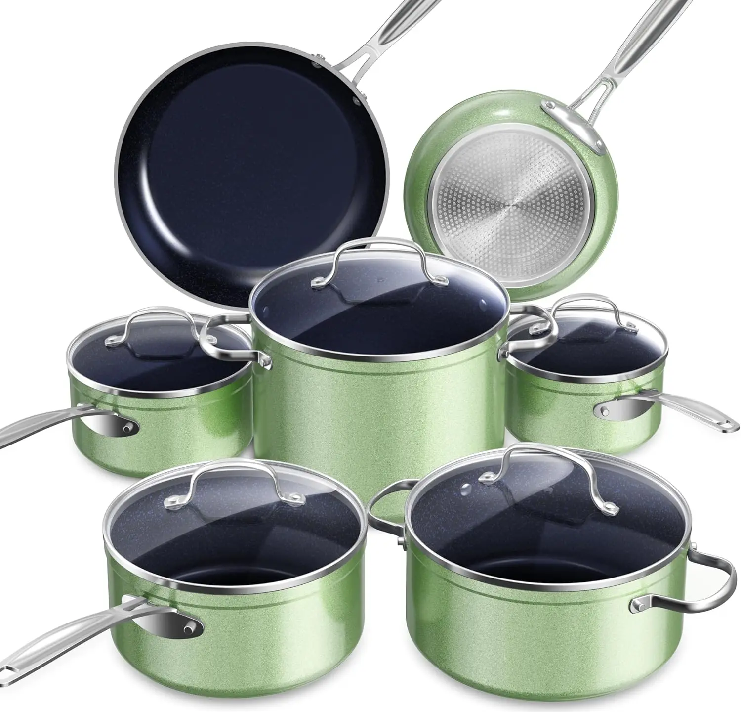 Healthy Duralon Blue Ceramic Nonstick Cookware Set, Diamond Infused Scratch-Resistant, Pfas Free, Dishwasher & Oven