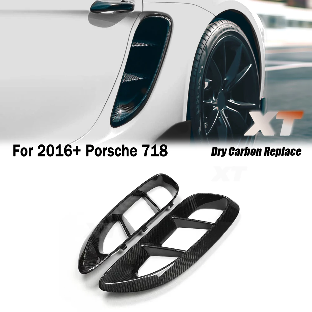 

2Pcs For Porsche 2016+ 718 982 Cayman Boxster Real Dry Carbon Fiber Rear Fender Air Vent Intake Inlet Replacement Forged