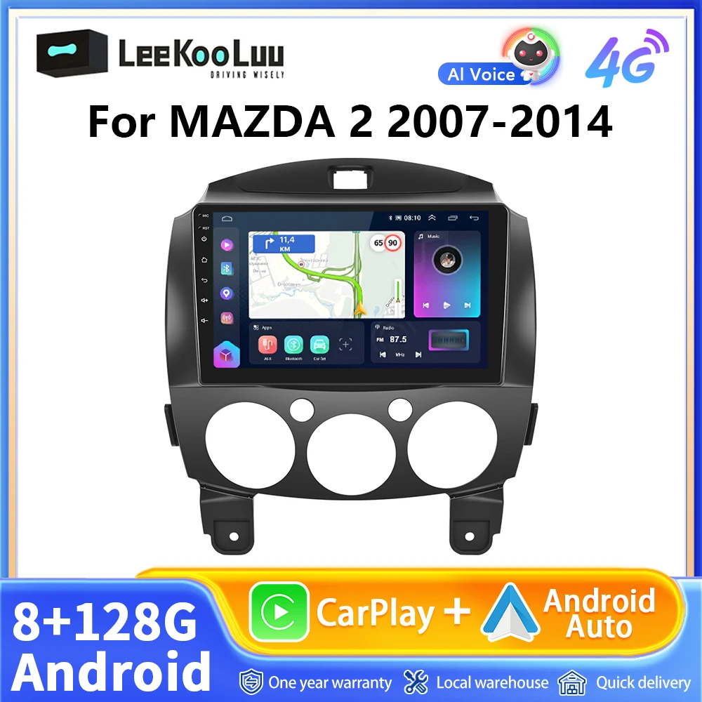 LeeKooLuu 8G+128G CarPlay Android Auto Radio For Mazda 2 2007-2014 Car Multiemdia Video Player 2Din Autoradio 4G GPS Stereo Wifi