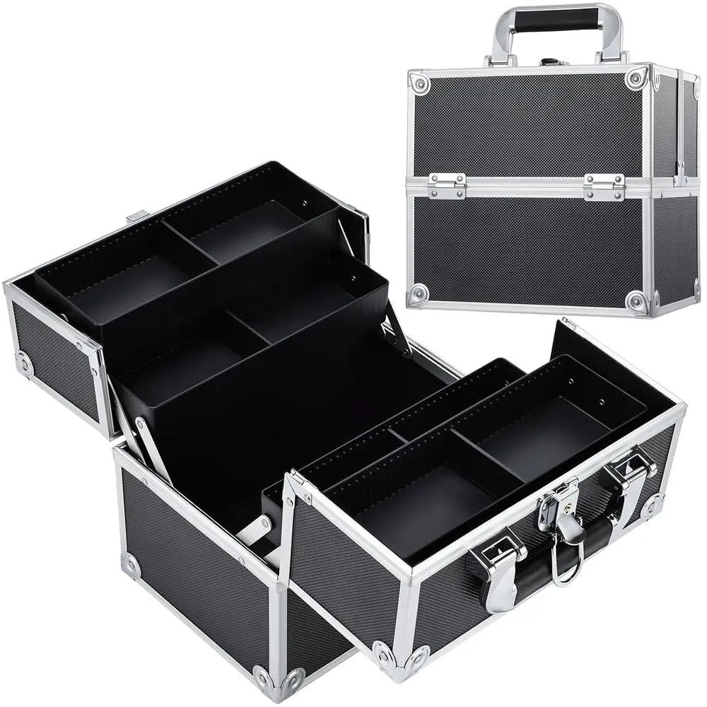 Portable Lockable Makeup Train Case Organizer