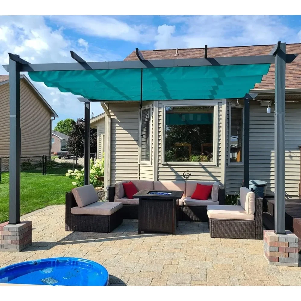 10 X 13 FT Outdoor Retractable Pergola with Sun Shade Canopy Patio Metal Shelter for Garden Gazebo Yard Grape Trellis Pergola