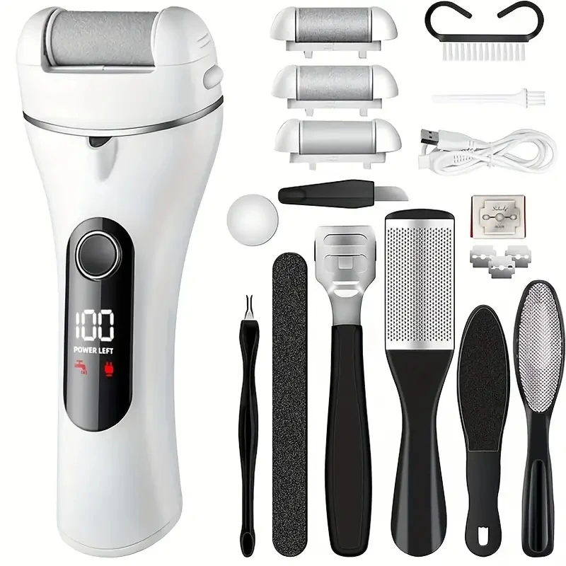 14-in-1 Rechargeable Electric Foot Callus Remover Kit - Professional Pedicure Set With 3 Rollers, 2 Speed, Battery Display, Foot