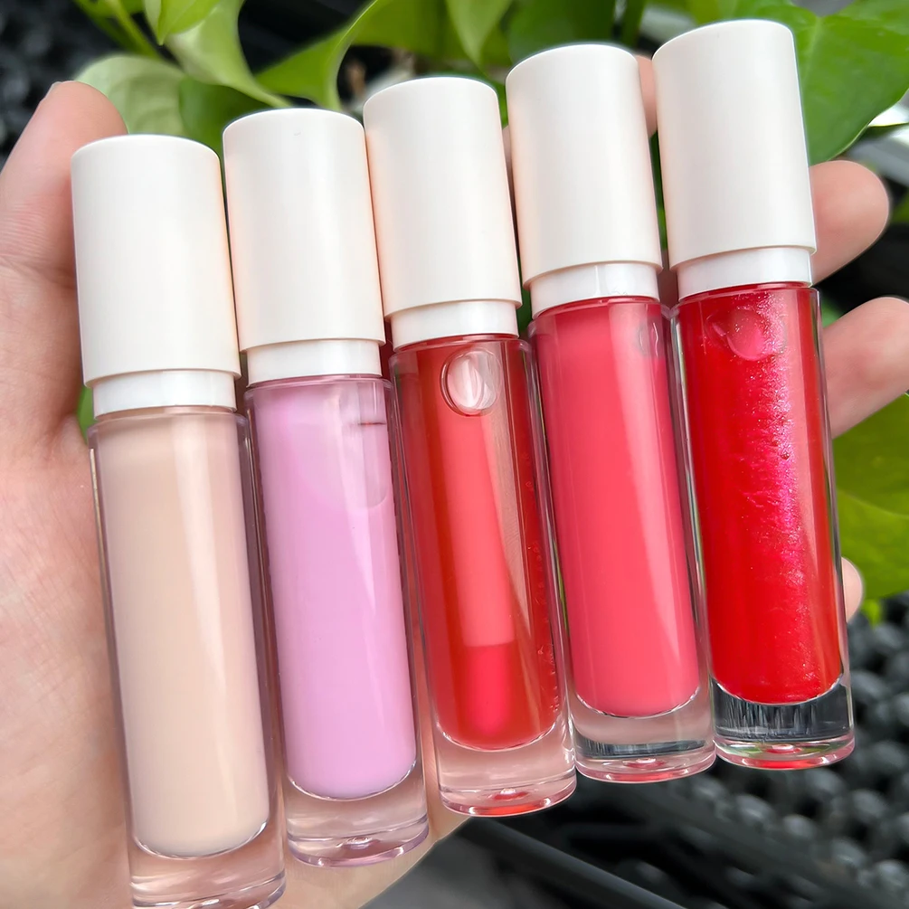 6ml Private Labe Lipgloss Custom Bulk White Cap Round Tube Gloss with Long-lasting Color Matte Mirror Lip Glaze Moisture Makeup