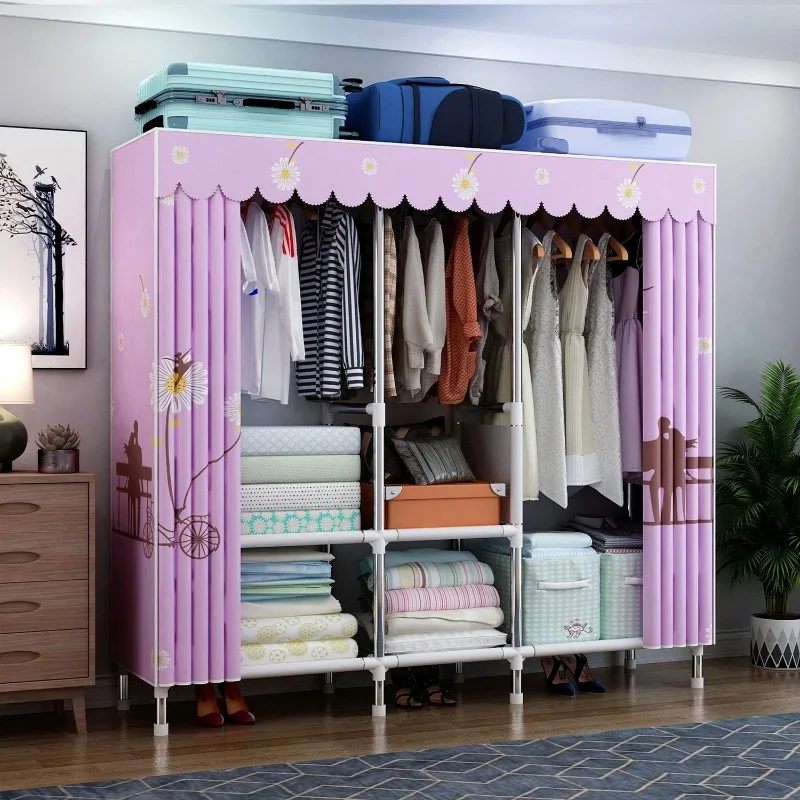 Fabric Wardrobe Easy Assembly Thick Steel Tubes Sturdy Durable Singles Couples Home Bedroom Clothes Storage Bedroom Furniture