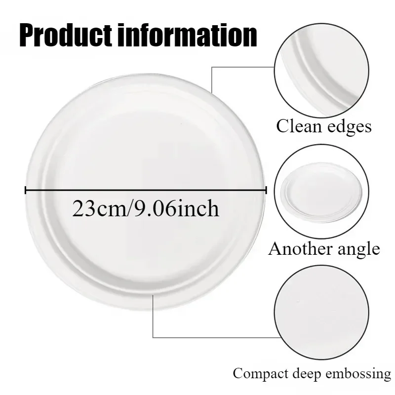 50PCS Circular Paper Plates Are Suitable for Disposable Kitchen Dishes in Restaurants Such As Barbecue Pasta Salad Desserts
