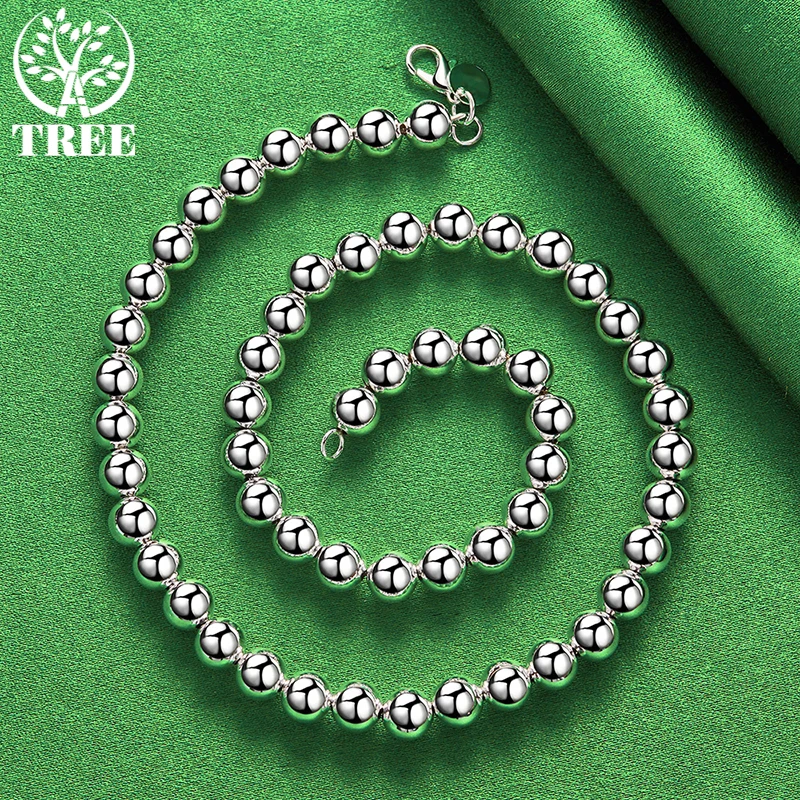 925 Sterling Silver 18 Inch Chain 8mm Smooth Round Bead Ball Necklaces For Woman Mens Party Birthday Wedding Noble Charm Jewelry