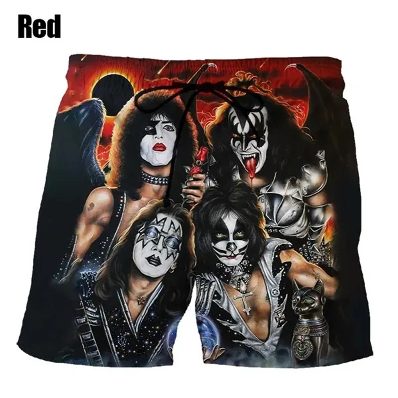 Hard Rock KISS Band Love Gun Beach Shorts Men Cool 3D Printed Heavy Metal Board Shorts Swim Trunks Hip Hop Short