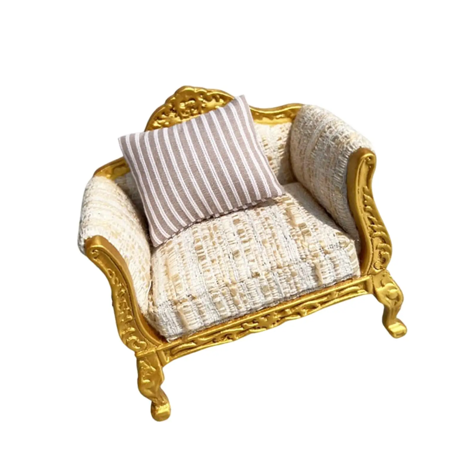 Miniaturowa Drewniana Sofa Złota Dekoracja Domku dla Lalek do Salonu Domku dla Lalek w Skali 1:12