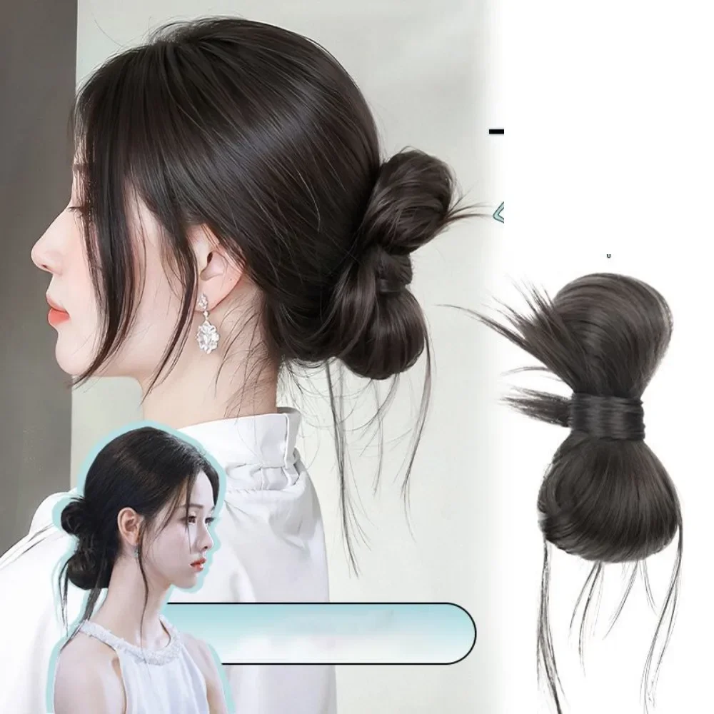 

Meatball Head Synthetic Wig Hairpin Back Of Head Low-tie Ponytail Artificial Fake Hair Elegant Headwear