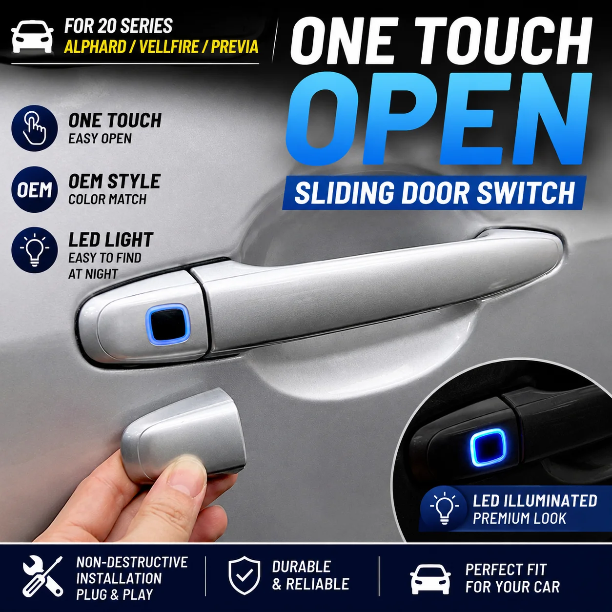 Car Door Switch For Toyota Alphard Vellfire 20 Series Previa Power Sliding LED One Touch Open Button Kit Interior Upgrade