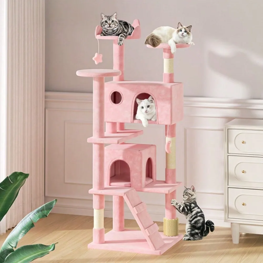 

70 Inch Cat Tree Tower With 2 Condo, With Scratching Post, Cat Climbing Tower, Cat Tree For Indoor Cats