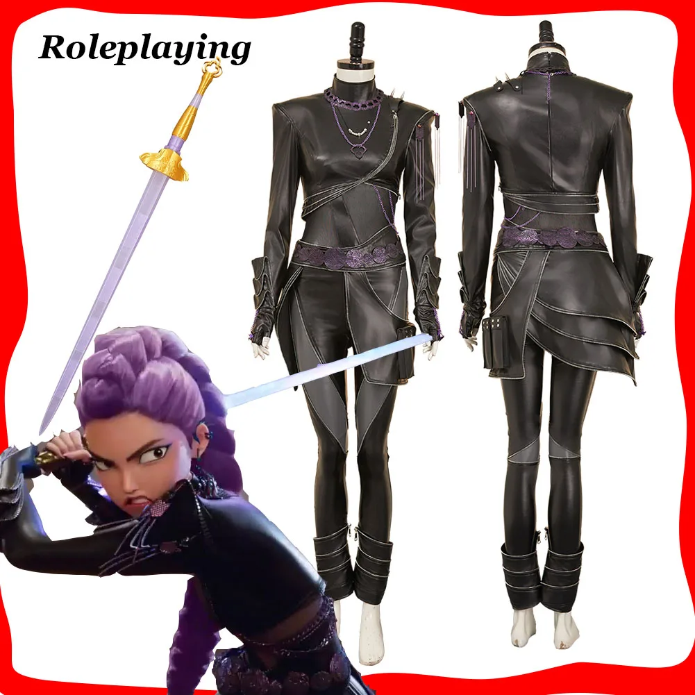 

Rumi Kpop Demon Hunter Cosplay Black Leather Jacket Suit Costume Sword for Women Girls Fantasy Cos Halloween Carnival Party Suit