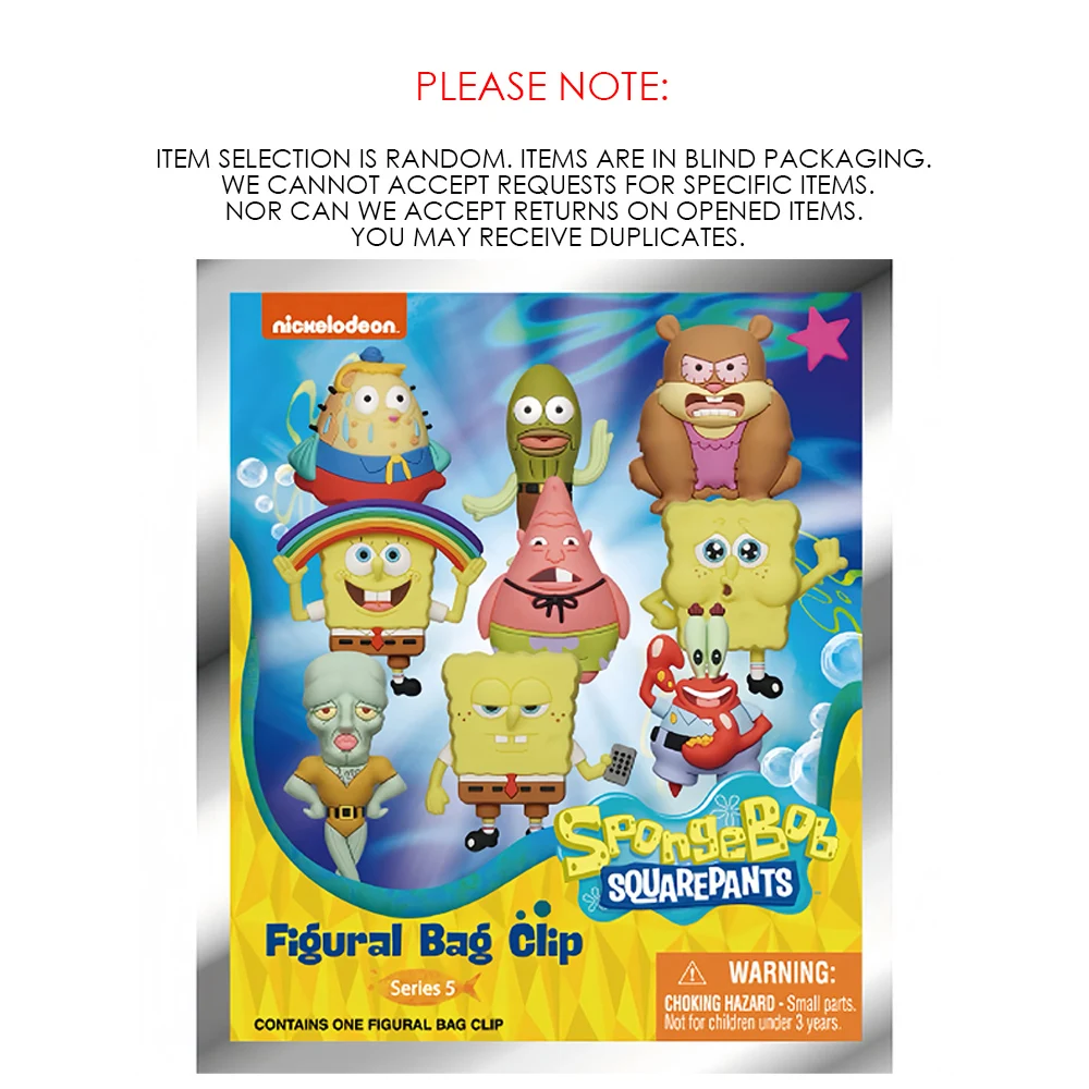 1pc SpongeBob Officially Licensed Mystery Bulk Bag Clip Keychain Random One SpongeBob or Other Characters For Friends Gifts