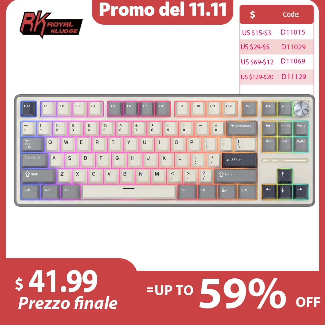 

RK R87Pro Royal Kludge Gasket Wired Mechanical Keyboard 88 Keys 88% RGB Backlit Gamer Keyboard Hot-swappable With MDA PBT Keycap