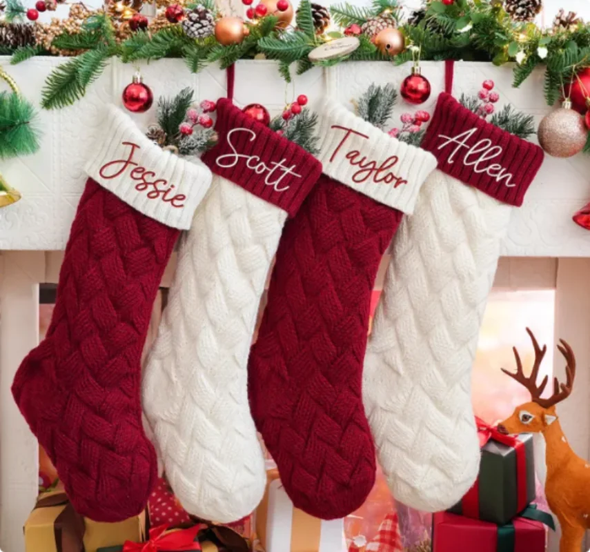 

Embroidered Christmas Stockings With Name Personalized Christmas Stockings Family Knitted Christmas Stocking 2025 Christmas Gift