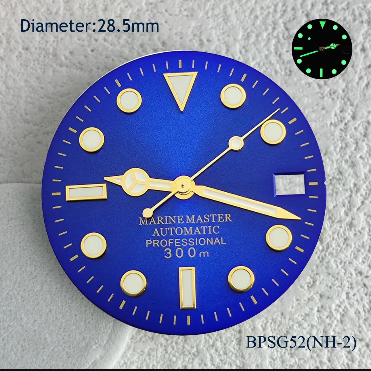 28.5mm Hot selling sub green blue s logo sub dial green Luminous SUB s logo dial Suitable nh35 nh36 movement s watch accessories