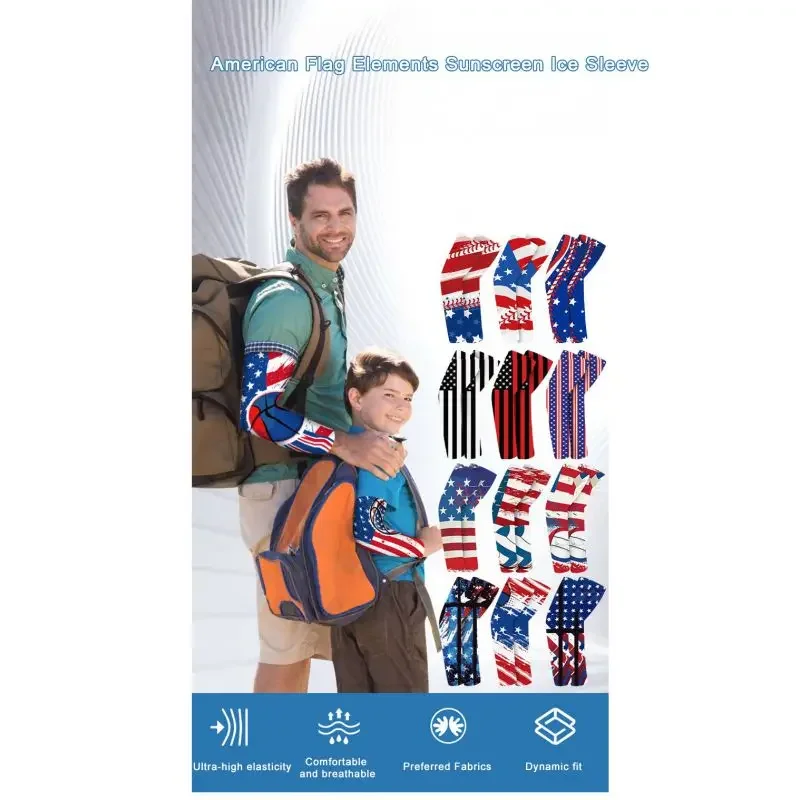 6 Paar Sommer-Kinder-amerikanische Flagge, digital bedruckt, atmungsaktiv, Sonnenschutz, Eisseidenärmel, Sport, Sicherheit