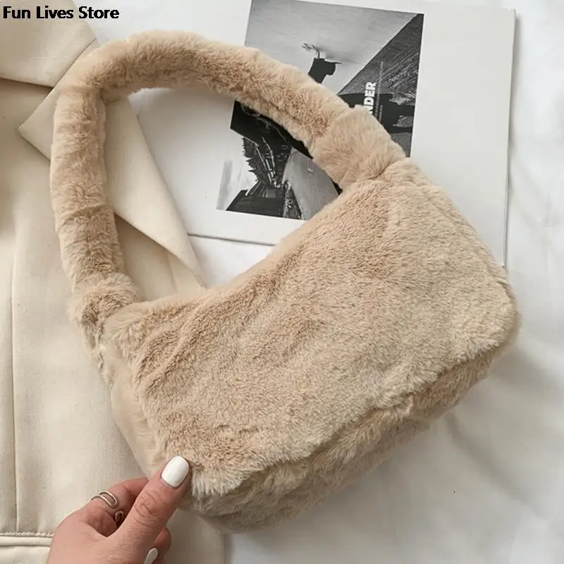 Women Fluffy Fur Totes Winter Plush Bag Soft Fleece Handbags Female Party Wedding Furry Fur Clutch Fashion Shoulder Purse 2023