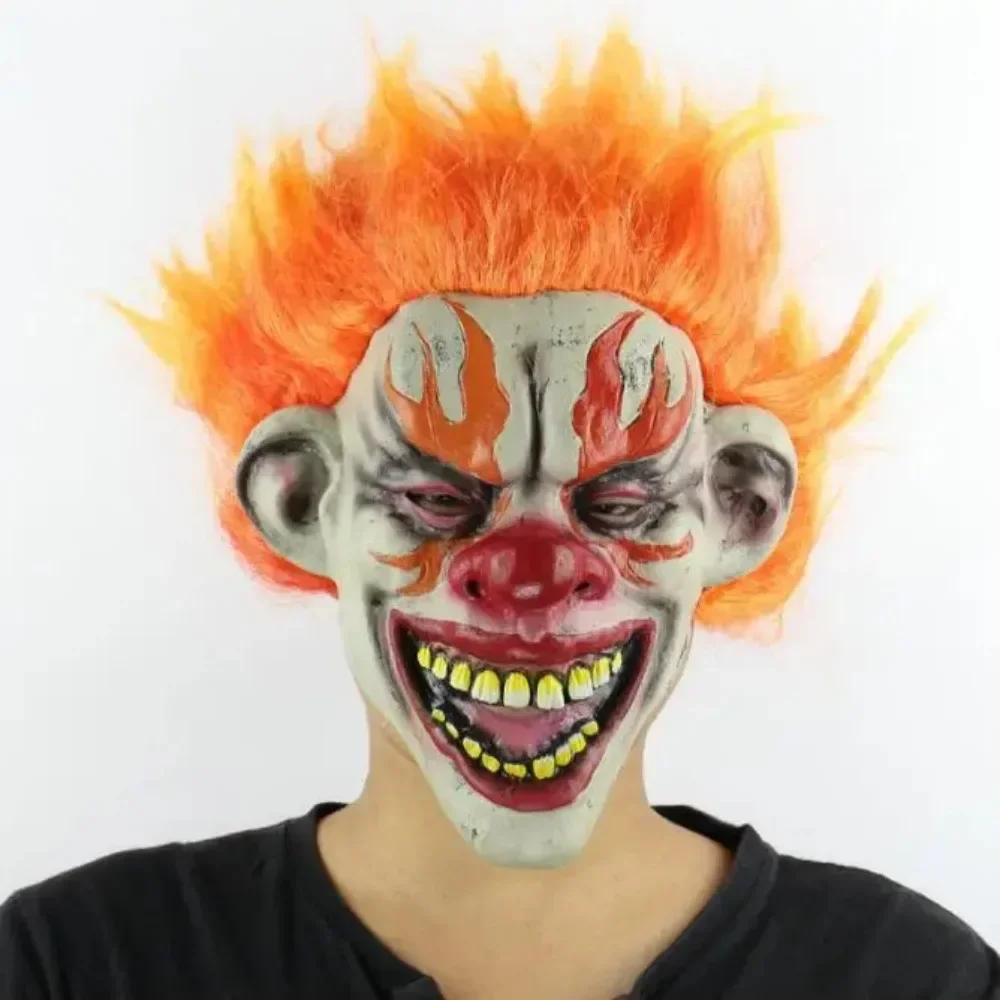 

Evil Scary Halloween Flame Clown Mask Rubber Latex with Hair Funny Joker Halloween Party Costumes Props Adult One Size Flame