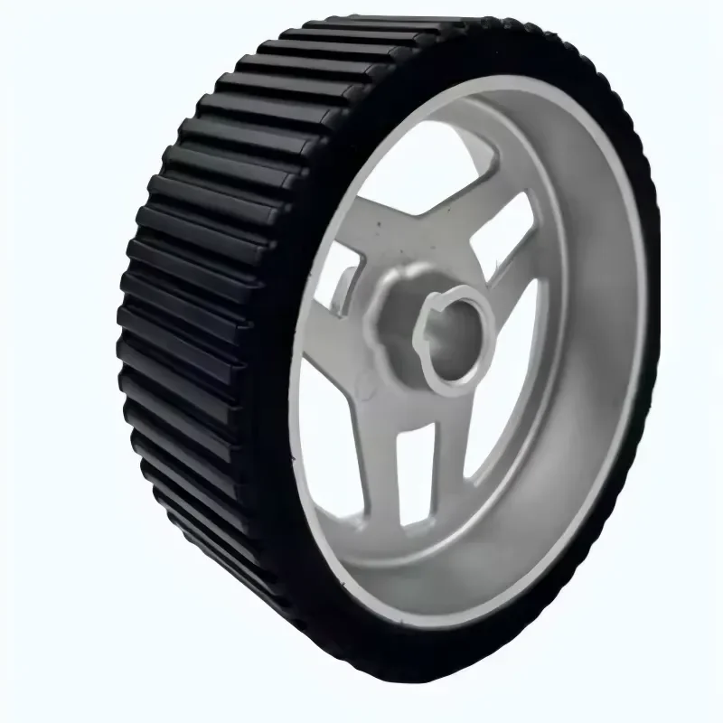 Rubber Roller Wheel Hub Aluminum Alloy Anti-skid Groove Industrial Drive Wheel Customizable