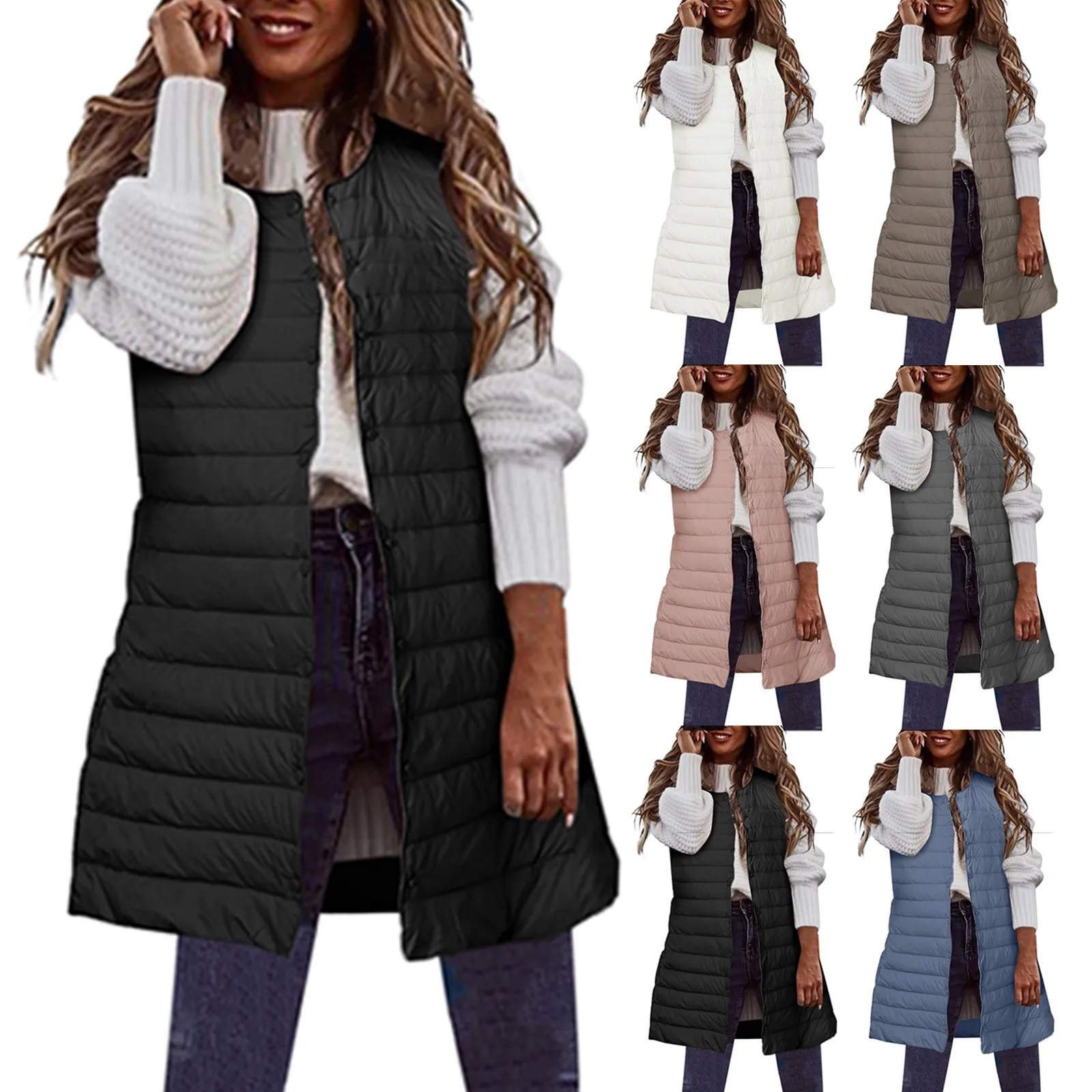 Women\'s Sleeveless Long Vest Down Jacket 2024 Autumn Winter Cotton Padded Coat Vests Female Casual Thin Coat Waistcoat Femme