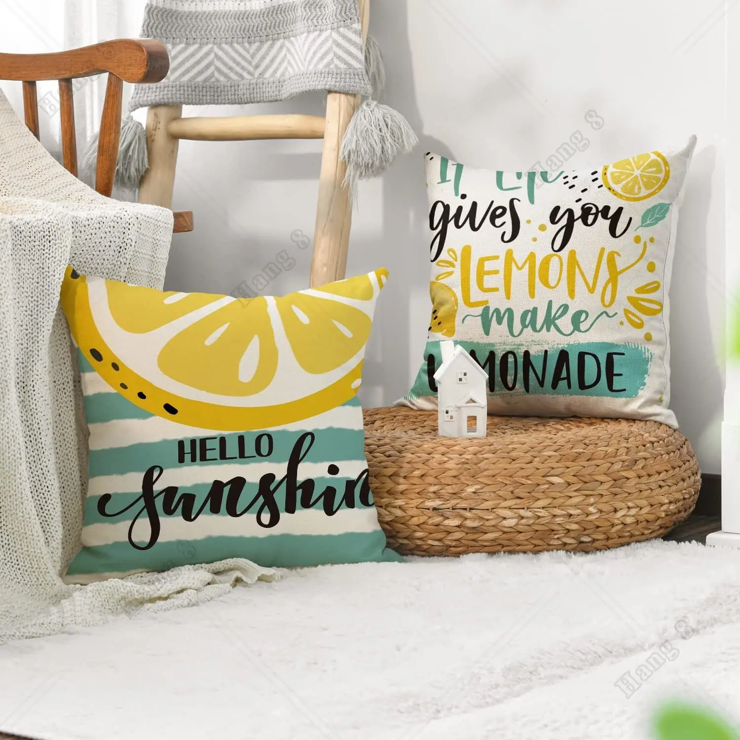 Hello Sunshine Funny Lemon Throw Pillow Covers 18x18 Inch Spring Summer Cushion Case Decoration for Sofa Couch Set of 4