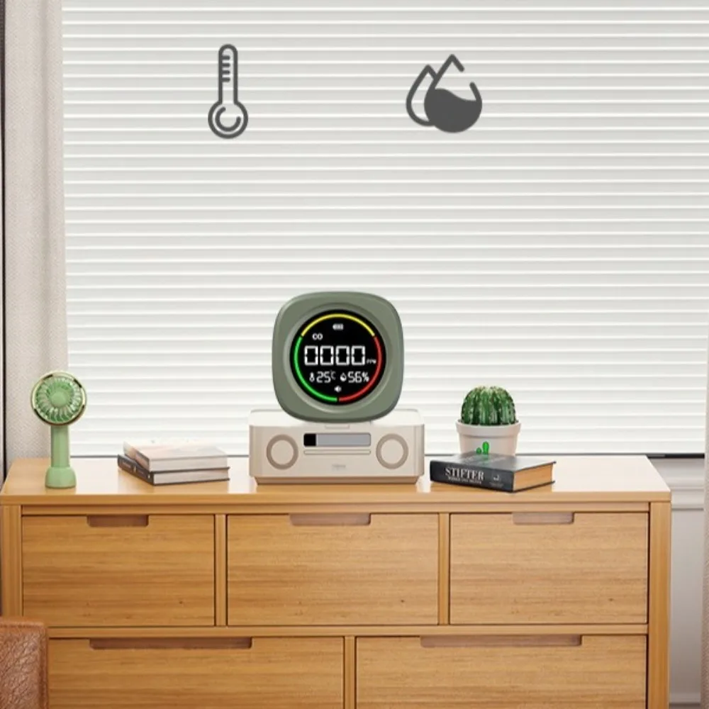 Detector de monóxido de carbono 3 em 1, display LCD de alta definição, recarregável, temperatura e umidade, magnético