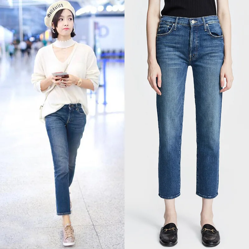 

Jeans For Women 2024 New Fall/Winter High Waist Stretch Straight-Leg Cropped Denim Runway Style Casual Design High Quality