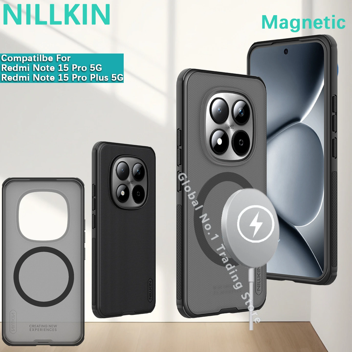 NILLKIN, совместимый с Redmi Note 15 Pro Plus 5G + суперматовый щиток, магнитный противоударный защитный чехол Magsafe, чехол для телефона NILLKIN, совместимый с Redmi Note 15 Pro Plus 5G + суперматовый щиток, магнитный противоударный защитный чехол Magsafe, чехол для телефона