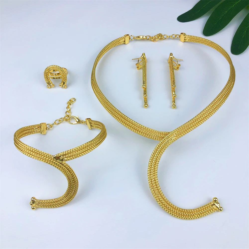 

TITI Latest Luxury Brazilian Wedding Jewelry Set Dubai Gold Plated Bridal Exaggerate Big Jewelry Sets