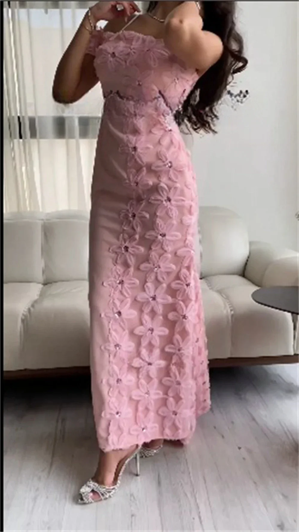 Robe de Bal de Forme Trapèze avec des Appliques de Fleurs, Tenue de Soirée Formelle, Arabie Saoudite, Bateall, Longueur Hi-Lo