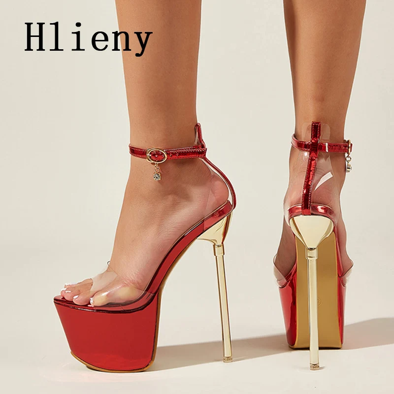Hlieny Summer Sexy PVC Transparen Open Peep Toe Platform High Heels Buckle Strap Sandals Women's Nightclub Pole Dance Shoes