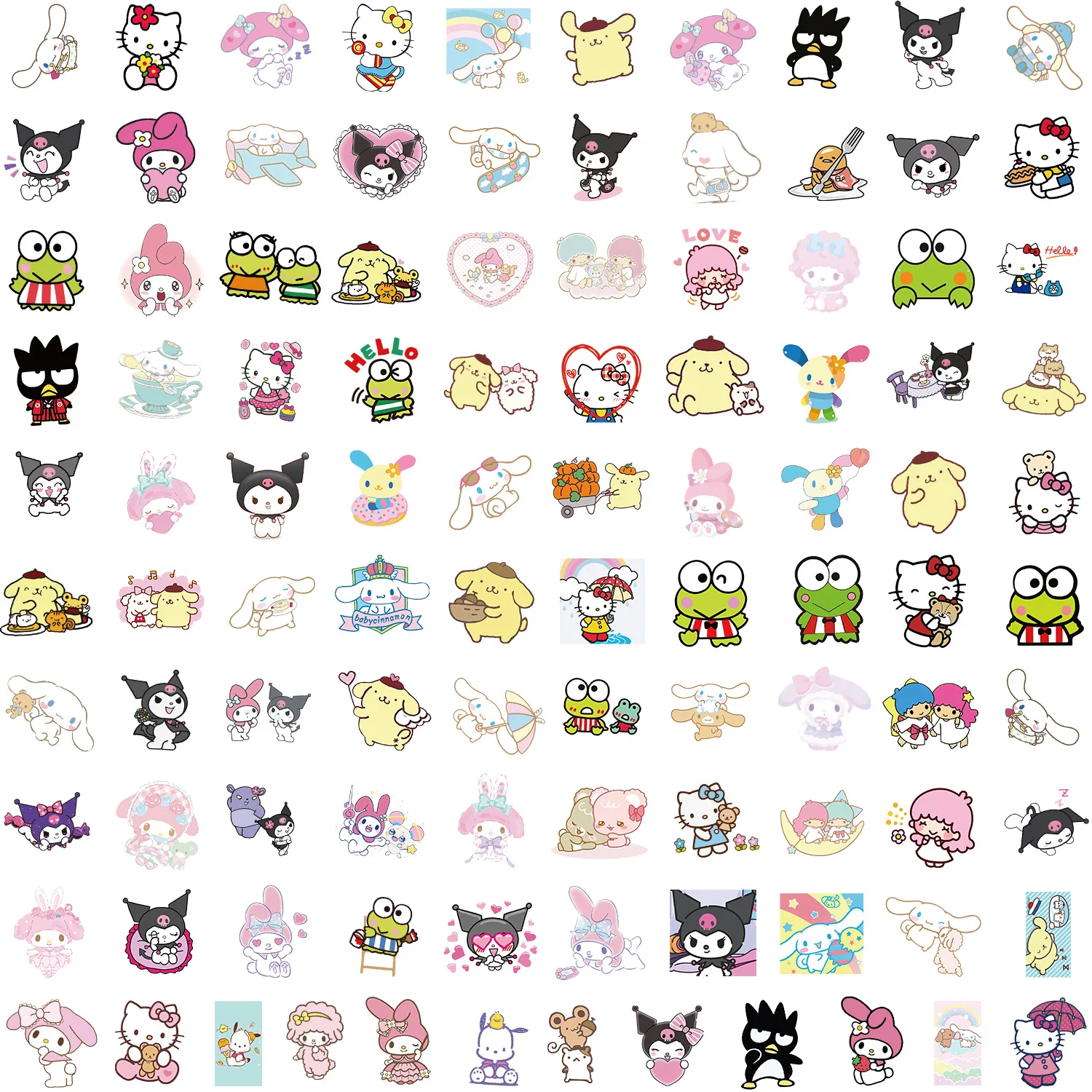 10/50/100Pcs Kawaii Sanrio Waterproof Stickers Fridge Suitcase Skateboard Helmet Cute Cinamonroll Stickers Kuromi Hellokitty Toy