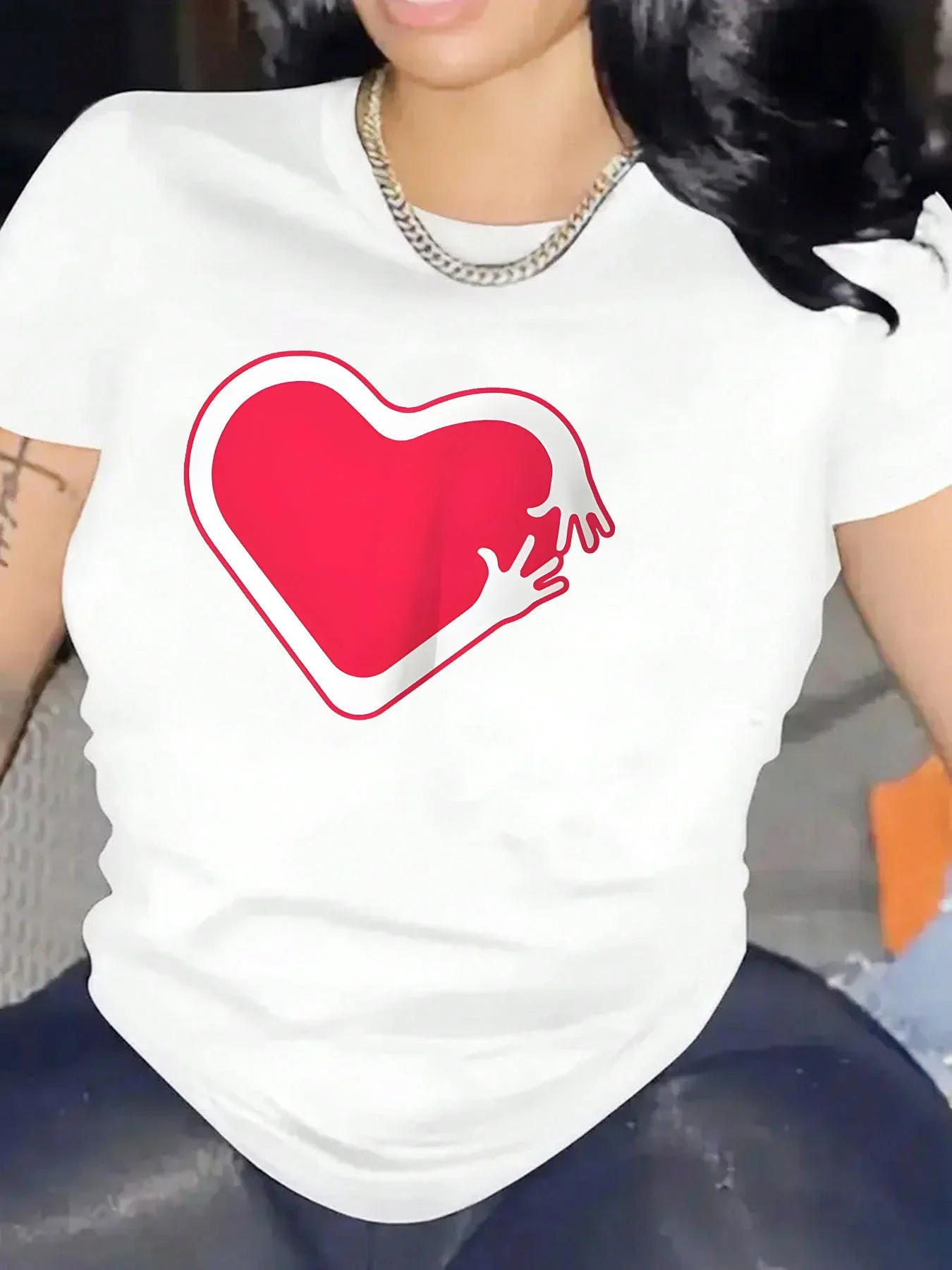 

Creative Love Pattern Printed Summer Women's T-shirt Top Short Sleeve Round Neck Casual Women's Summer Tshirt Clothing