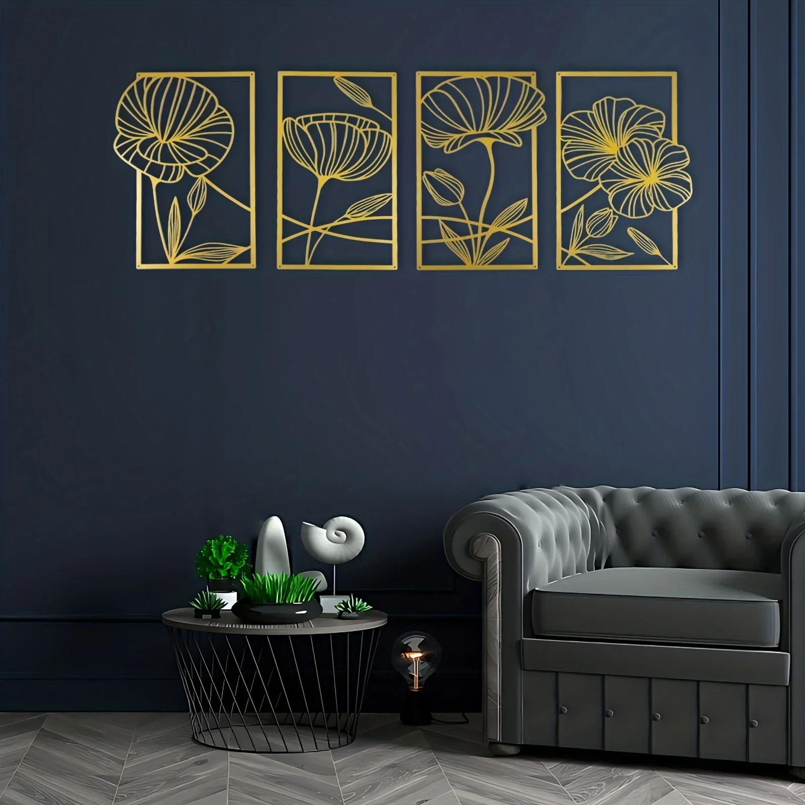 

Hello Young 4pcs Metal Lotus Flower Wall Mounted Decor Abstract Floral Aesthetic Splicing Line Art Minimalist Wall Hanging Sculp