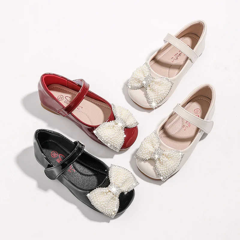 

Fashion Girl Mary Jane Shoes 2025 Autumn New Kids Bow Leather Shoes Comfort Anti Slip Girls Water Diamond Casual Shoe Zapatos