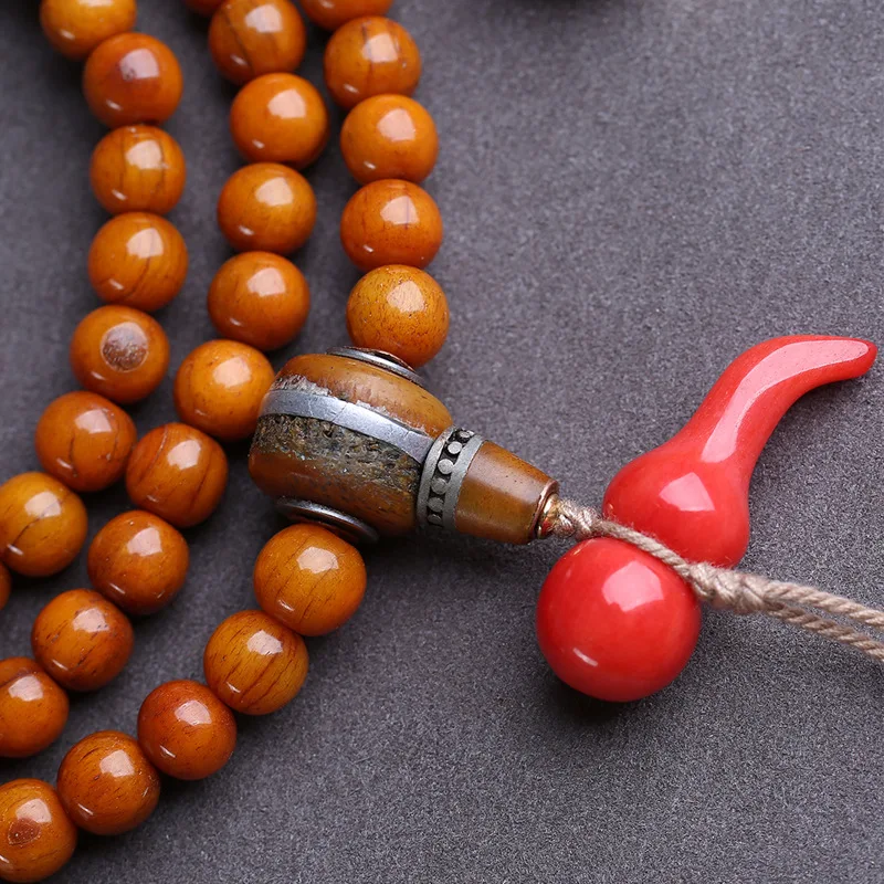 Hand-Held 108-Bead Buddhist Prayer Beads Made Of Yak Bone Of God Of Wealth A-Dai Tangga, With A Box And Side-
