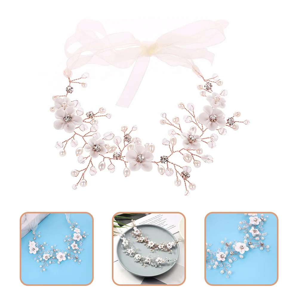

Bridal Pearl Crystal Flower Headband Stylish Wedding Headpiece Floral Pearl Design Bride Hair Accessories Wedding Headband