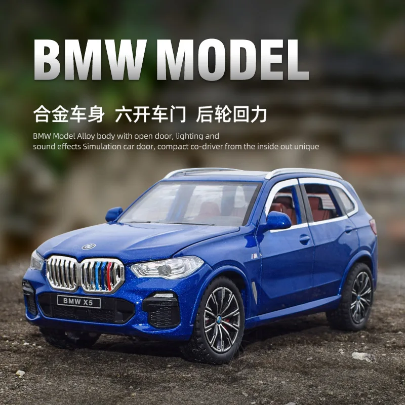 

1:24 Scale X5 SUV Diecast Model Car Alloy Metal Pull Back Sound Light 6 Doors Open Collection Ornament Gift Toys For Boys Kids