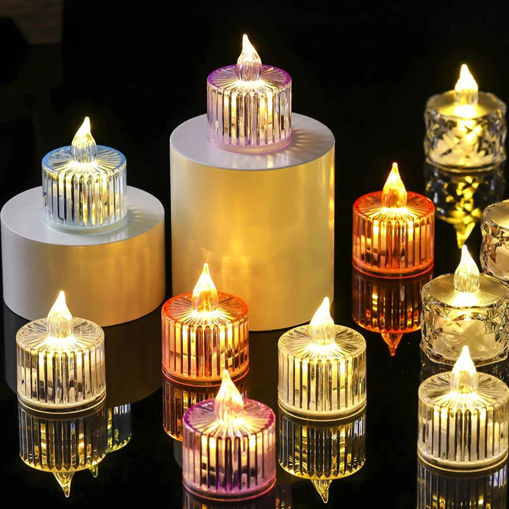 LED Candle Light Battery Powered Crystal Candle Light Transparent Shell Small Night Lamp Dating Party Holiday Home Decoration