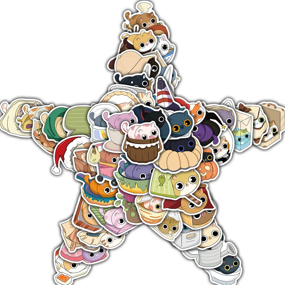 50 Stück Versteckspiel-Katzen-Aufkleber, Notizbuch, wasserdichte Packung, Party, dekoratives PVC, Geschenk für Laptop, Graffiti, Gepäck, Fahrradaufkleber