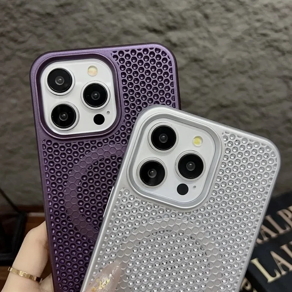 Luxury Matte Magnetic Phone Case for IPhone 15 14 13 12 11 Pro Max Plus Stand Heat Dissipation Hollow Stand Cover