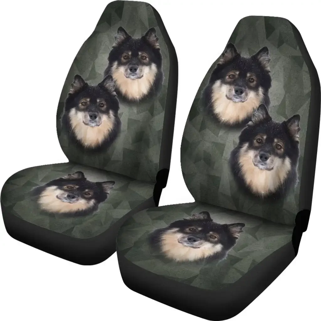 Finnish Lapphund On Black Print Car Seat Covers Set 2 Pc, Car Accessories Seat Cover