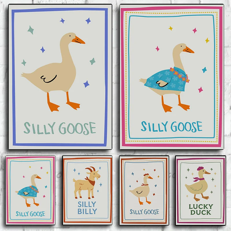 محظوظ بطة سخيفة بيلي الماعز العصرية أوزة المشارك طباعة صور فنية للجدران قماش اللوحة غرفة المعيشة ديكور المنزل هدية بدون إطار