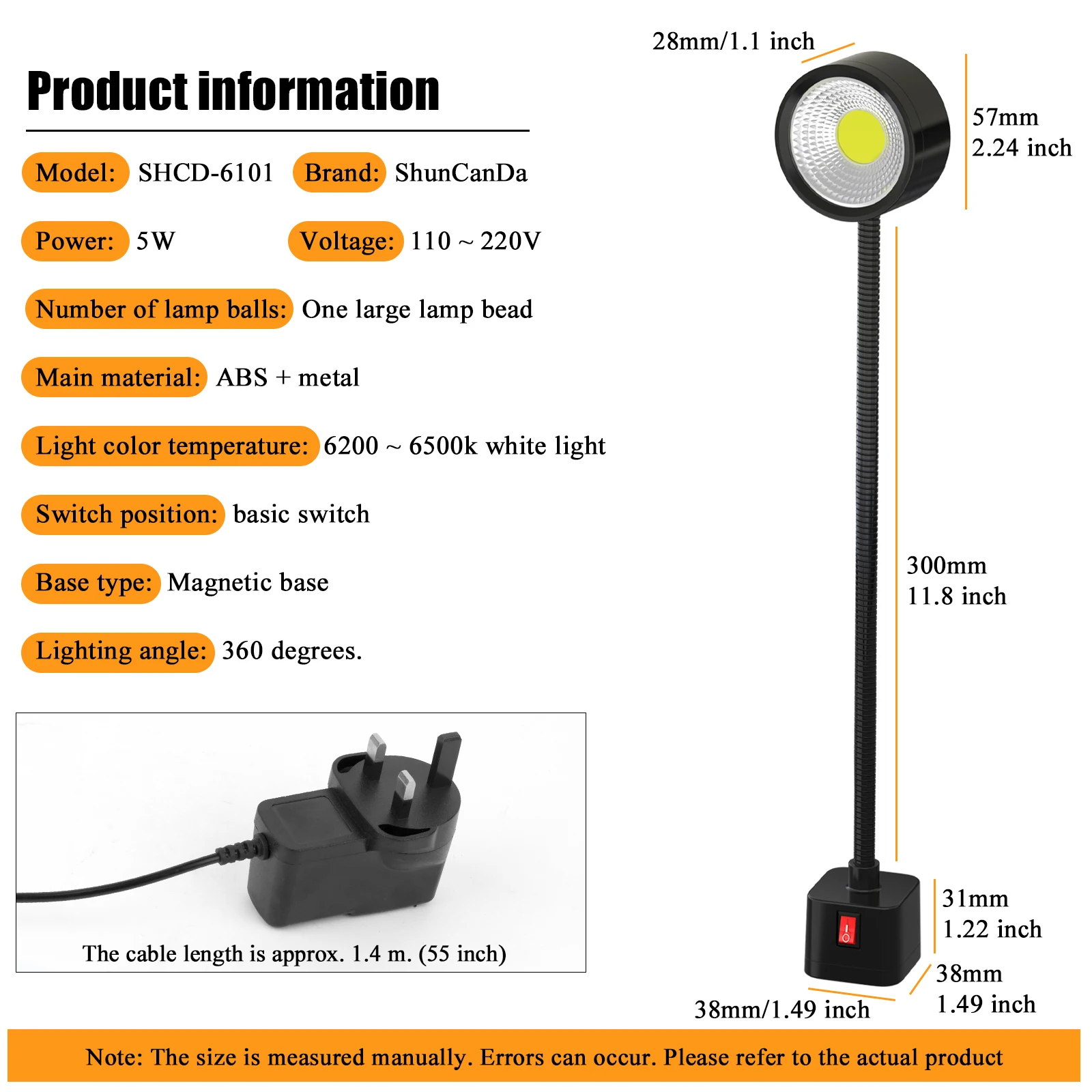 Led Lights Workshop Lamp  With Magnet Flexible Gooseneck Light 5W Led Light 220V 24V Led Lamp For Sewing Machine Workben