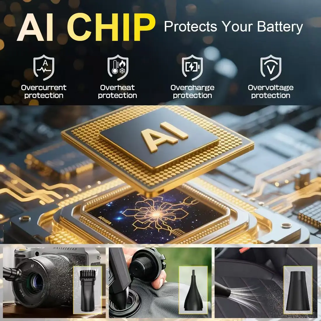 QILILAI Upgraded Handheld Turbo Jet Fan，Multiple nozzles, LED light，150000RPM Powerful Compressed air Duster for Car/PC